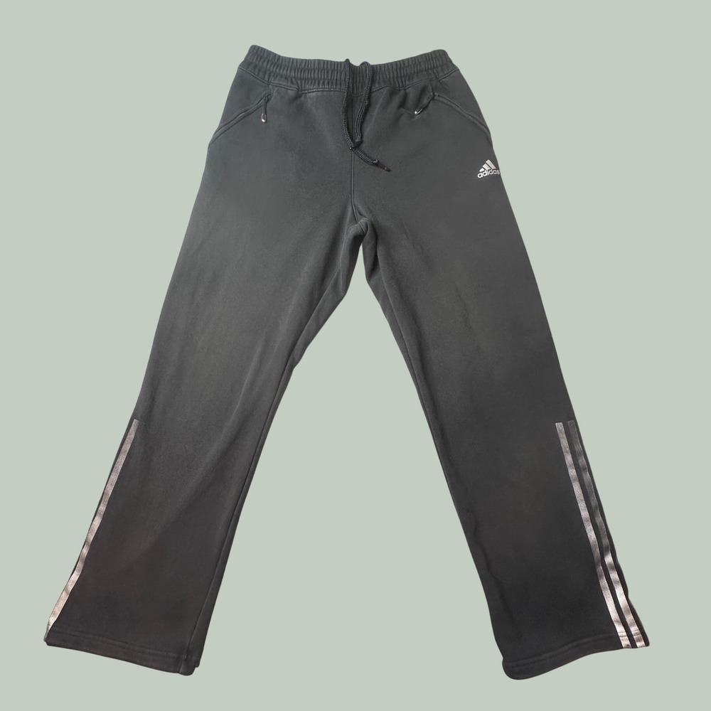Adidas Pants Mens L P88079 Climalite Cotton Black 3 Stripe Joggers Track Pants